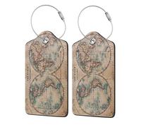 2 Pcs Luggage Tag for Suitcase The World is Hemisphere PU Leather Privacy Cover ID Label with Stainless Steel Loop and Address Card for Travel Suitcase Bag