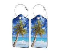 2 Pcs Luggage Tag for Suitcases, Beach Cute Leather Suitcase Tag Privacy Cover ID Label with Metal Loop, Personalized Baggage Identifier for Women Cruise Bag Travel Essentials