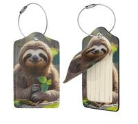2 PCS Luggage Tag for Suitcases,PU Leather Luggage Tags with Stainless Steel Loop Name Tag, Suitcase Labels Set Sloth My Spirit Animal Baggage Bag Tag Travel ID Label for Men Women