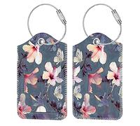 2 Pcs Luggage Tags, FINTIE Privacy Cover ID Label with Stainless Steel Loop and Address Card for Travel Bag Suitcase, Blooming Hibiscus