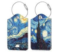 2 Pcs Luggage Tags, FINTIE Privacy Cover ID Label with Stainless Steel Loop and Address Card for Travel Bag Suitcase, Starry Night
