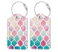 2 Pcs Luggage Tags, FINTIE Privacy Cover ID Label with Stainless Steel Loop and Address Card for Travel Bag Suitcase, Moroccan Love