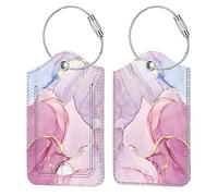 2 Pcs Luggage Tags, FINTIE Privacy Cover ID Label with Stainless Steel Loop and Address Card for Travel Bag Suitcase, Glittering Marble