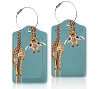 2 Pcs Luggage Tags for Suitcase,70s Retro Floral Flowers Luggage Tag Name ID Labels with Privacy Cover for Travel Backpack, Funny Giraffe, 3" x 5"