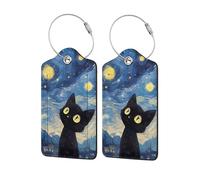 2 Pcs Luggage Tags for Suitcase, Black Cat Sky Personalised Luggage Tags with Privacy Cover ID Label Address Card and Durable Metal Ring Suitable for Men Women Backpack