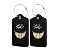 2 Pcs Luggage Tags for Suitcase, Black Scary Halloween Smile Personalised Luggage Tags with Privacy Cover ID Label Address Card and Durable Metal Ring Suitable for Men Women Backpack