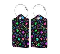 2 Pcs Luggage Tags for Suitcase, Bright Neon Stars Personalised Luggage Tags with Privacy Cover ID Label Address Card and Durable Metal Ring Suitable for Men Women Backpack