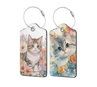 2 Pcs Luggage Tags for Suitcase Cute Cat Flower Personalised Luggage Tags with Privacy Cover ID Label Address Card and Durable Metal Ring Suitable for Men Women Backpack