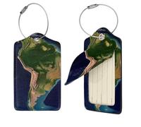 2 PCS Luggage Tags for Suitcase Leather Suitcase Tag with Stainless Steel Loop Travel Baggage Tags South America Satellite Image Label Name ID Card Bag Labels for Cruise Airport Travel Essentials