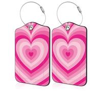 2 PCS Luggage Tags for Suitcase Pink Heart Leather Suitcases Tag with Stainless Steel Loop and Name ID Address Label Privacy Cover for Women Men Travel Luggage Accessories