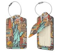 2 PCS Luggage Tags for Suitcase PU Leather Suitcase Tag with Stainless Steel Loop Cute Bag Tags New York American Theme Travel Baggage Tags Name ID Labels for Cruise Airport Travel Essentials