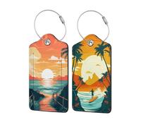 2 Pcs Luggage Tags for Suitcase, Sunset Beach Summer Personalised Luggage Tags with Privacy Cover ID Label Address Card and Durable Metal Ring Suitable for Men Women Backpack