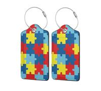 2 Pcs Luggage Tags for Suitcases, Autism Awareness Puzzles Luggage Tags Privacy Cover ID Label with Metal Loop, for Women Men Cruise Bag Travel Essentials