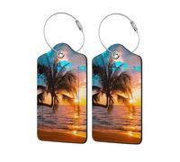 2 Pcs Luggage Tags for Suitcases Beach Palm Tree Sunset Luggage Tags Privacy Cover ID Label with Metal Loop, for Women Men Cruise Bag Travel Essentials
