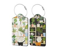 2 Pcs Luggage Tags for Suitcases, Bookshelf Cat Plant Luggage Tags Privacy Cover ID Label with Metal Loop, for Women Men Cruise Bag Travel Essentials