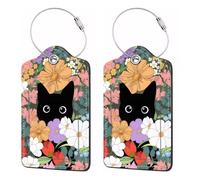 2 PCS Luggage Tags for Suitcases Leather Luggage Tags Travel Tags for Luggage Leather Black Cat Design Leather Suitcase Tags for Preventing Loss Protects Personal Info Excellent Travel Choice