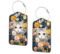 2 PCS Luggage Tags for Suitcases, Leather Travel Tags with Privacy Flap, Flower Black Cat Design Suitcase Tags, for Protects Personal Info, Preventing Loss, Quick Identification (2Pcs Colorful)
