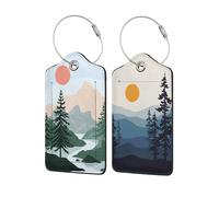 2 Pcs Luggage Tags for Suitcases, Mountain and Tree Sunset Luggage Tags Privacy Cover ID Label with Metal Loop, for Women Men Cruise Bag Travel Essentials