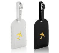 2 PCS Luggage Tags for Suitcases, PU Leather Baggage Labels Baggage Baggage Bag ID Tags with Adjustable Strap & Privacy Protection Cover Travel Bag Labels (White+Black)