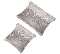 2 PCS Luxury Silver Leaves Lace Print Pocket Cosmetic Bag, Self-Closing Shrapnel Makeup Pouch, Portable No Zipper Mini Travel Make Up Bag for Headphones Coin Lipstick Cosmetics Jewelry Organizer