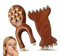2 Pcs Lymphatic Drainage Massager Set, Gua Sha Facial Tools with Brass Beads, Sandalwood Roller and Y-Shaped Neck Sculptor for Face Depuffing & Body Relaxation for Women