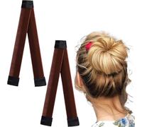 2 Pcs Magic Hair Bun Maker,Easy Donut Bun Maker for Hair,French Twist Fold Wrap Snap Band,Fast & Easy Donut Bun Maker,Ballet Hair Deft Bun Hair Styling Accessories for Girls Women (Brown)