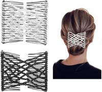2 Pcs Magic Hair Combs Crystal Beads Hair Combs Vintage Stretch Beaded Magic Elastic Hair Slides Elastic Pearls Double Combs for Women Ladies Girls