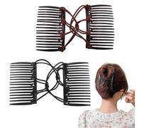 2 Pcs Magic Hair Combs,Plastic Double Hair Combs Elastic Magic Hair Clip Comb Ponytailer Styling Tool for Women Thick Curly Thin Hair (Black, Brown)