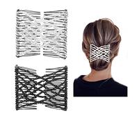 2 Pcs Magic Hair Combs, Vintage Stretch Beaded Elastic Pearls Hair Clips, Stretchy Bead Hairpins Double Slides for Women Ladies Girls DIY Hair Styling Accessories