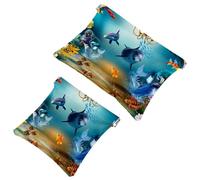 2 PCS Magic Mermaid and Dolphin Pocket Cosmetic Bag, Self-Closing Shrapnel Makeup Pouch, Portable No Zipper Mini Travel Make Up Bag for Headphones Coin Lipstick Cosmetics Earphones Jewelry Organizer