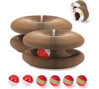 2 PCS Magic Organ Cat Scratcher Board with 6 Balls, Foldable Recyclable Accordion Cats Toy