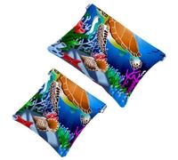 2 PCS Magical Underwater World Pocket Cosmetic Bag, Self-Closing Shrapnel Makeup Pouch, Portable No Zipper Mini Travel Make Up Bag for Headphones Coin Lipstick Cosmetics Earphones Jewelry Organizer