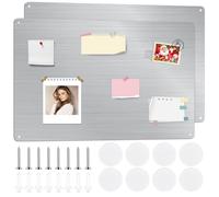 2 Pcs Magnetic Board for Wall, 42 x 30cm Metal Magnets Board, Stainless Steel Magnetic Notice Memo Board, Magnetic Notice Board to Display Notes, Spice Jars, Photos, for Home Office Refrigerator