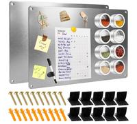 2 PCS Magnetic Board for Wall, 43.5 x 30cm Aluminum Alloy Refrigerator Magnet Board for Kitchen Home Kids Bedroom Office, Magnet Notice Boards to Display Notes, Photos, Spice Jars (Silver)