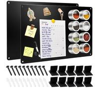 2 PCS Magnetic Board for Wall, 43.5 x 30cm Aluminum Alloy Refrigerator Magnet Board for Kitchen Home Kids Bedroom Office, Magnet Notice Boards to Display Notes, Photos, Spice Jars (Black)