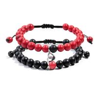 2 Pcs Magnetic Couples Bracelets Matching Bracelets Adjustable Connecting Bracelets, Double Rope Strong Couple Valentines Day Gifts Friendship Beads Bracelet, Middle, Stone, Agate
