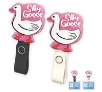 2 Pcs Magnetic ID Name Badge Holder Silly Goose Magnetic Badge Holder Clip for Clothes & Shirt Cute Funny Acrylic Badge Accessories for Office Worker, Teacher, Doctors, Nurses (Silly Goose)