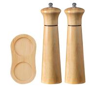 2 Pcs Manual Salt and Pepper Grinder Set, Rubberwood Refillable Mills with Ceramic Grinder, Oak Base Tray, for Kitchen Cooking and Dining Table Fresh Seasoning