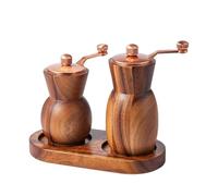 2 Pcs Manual Spice Grinder with Tray Wood Salt and Pepper Shakers Kitchen Tools