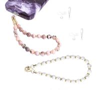 2 Pcs Marble Beaded Phone Wrist Strap, Detachable Adjustable Phone Lanyard for Women, Universal, Mobile Grip Charm Anti-Drop Tether(Pink, White)