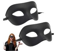 2 Pcs Masquerade Mask Half Face DIY Blank Mask with Ribbons for Men, Women Lightweight Comfortable Halloween for Ball Proms Cosplay (Black)