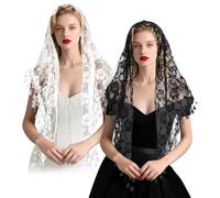 2 Pcs Mass Veil Triangle Mantilla Cathedral Head Covering Chapel Veil Latin Scarf Latin Mass Head Covering Veils Triangle Lace Tulle Scarf Coverings for Women Wedding Bridesmaid (Black, White)