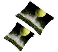 2 PCS Match Point with a Tennis Ball Hitting The Line Pocket Cosmetic Bag, Self-Closing Shrapnel Makeup Pouch, Portable No Zipper Mini Travel Make Up Bag for Coin Lipstick Earphones Jewelry Organizer