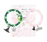 2 Pcs Matching Heart Magnetic Bracelets for Couples Friends, Friendship Beaded Rhinestone Crown Witch Hat Bracelet with Greeting Card Christmas Birthday Favors Gifts for Bestfriend Couple Fans Party