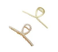 2 Pcs Matte Gold and Pearl Gold Large Metal Hair Claw for Women with Pearls Non-Slip Hair Clips,Thick Hair Threaded Gold Claw Clips Shining Crab Claws Cross Hair Barrettes Hair Clips Barrettes