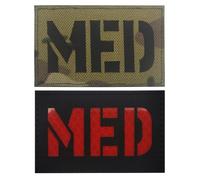 2 pcs MED Medic Reflective Patch IR Infrared EMT EMS Paramedic Medical Star of Life Embroidered Fabric Morale Emblem Patches Loop Hook Applique Fastener Backing Shoulder (Red+CP)