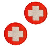 2 PCS Medical White Cross First Aid Patches Embroidered Tactical Hook and Loop Badge Applique Patches for Medical Bags,First Aid Small Bag,Outdoor Adventure Kits(Round)