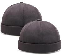 2 Pcs Mens Docker Cap Brimless Hat Skull Cap Worker Sailor Cap Rolled Cuff Retro Beanie Gray