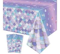 2 Pcs Mermaid Tablecloths, Mermaid Birthday Table Covers, Rectangular Mermaid Ocean Sea Fish Scales Table Cloths for Girls Under the Sea Baby Shower Mermaid Party Supplies, 51 x 86 Inch