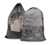 2 Pcs Mesh Laundry Bags, Heavy Duty Mesh Wash Bag, Durable Polyester Meshs Laundry Bags With Drawstring for Ball Storage Travel Family And Apartment Dwellers Black, Dirty Clothes Beddings Plush Toys
